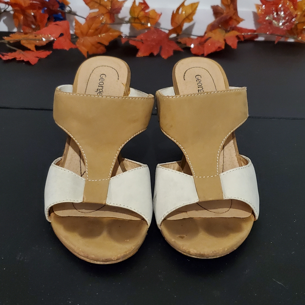 George Women's Sandals in Tan and White